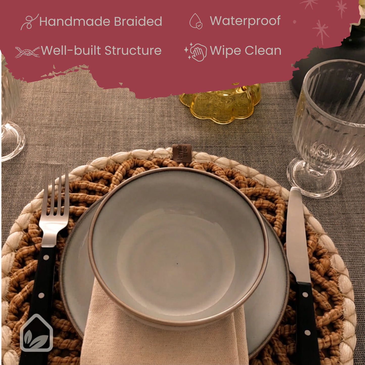 Round Handwoven Placemat – Elegant Table Mat for Indoor & Outdoor Dining, 36cm