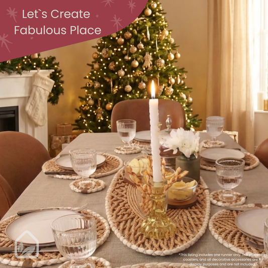 Woven Table Runner, Oval Handcrafted Dining Table Decor, 35x90cm