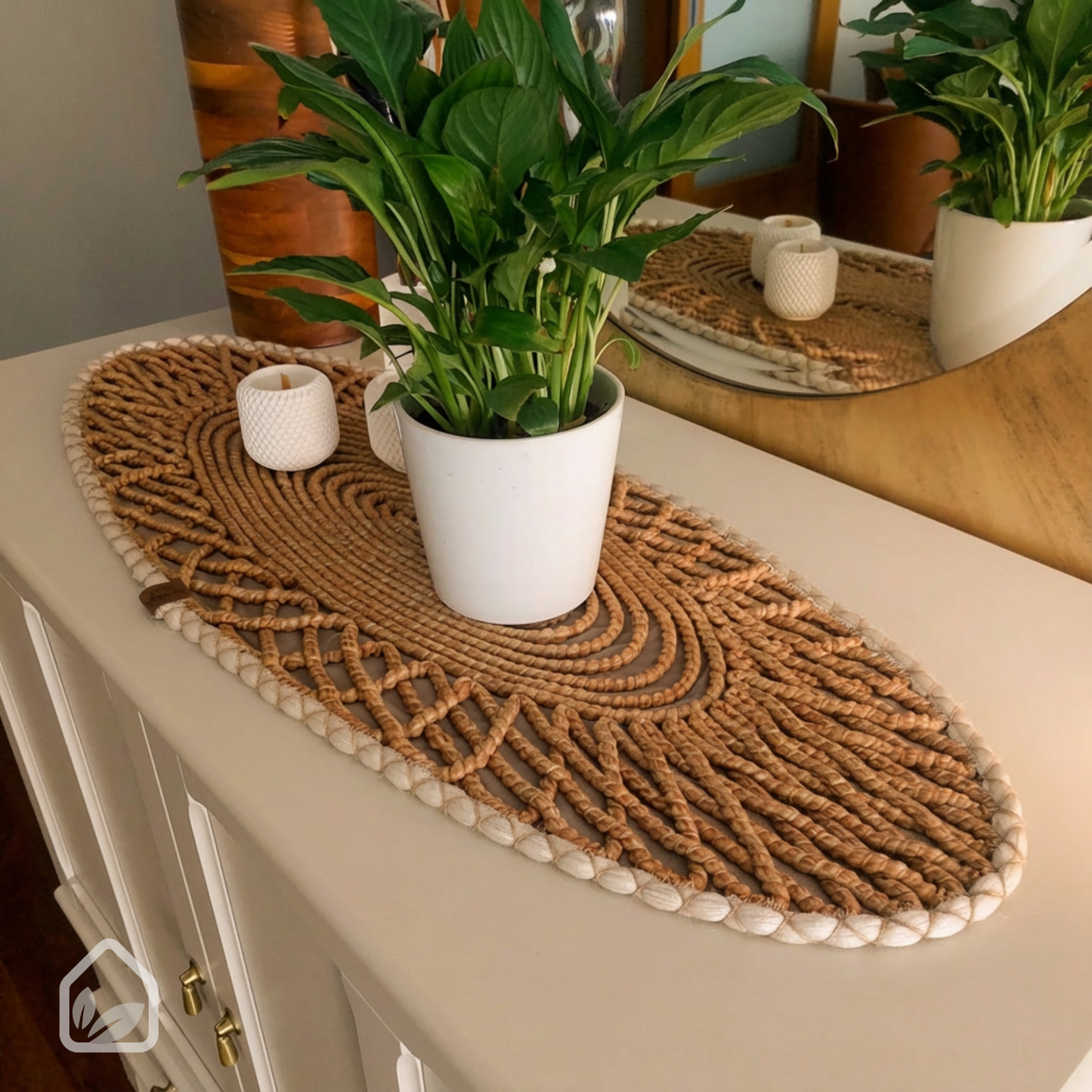 Woven Table Runner, Oval Handcrafted Dining Table Decor, 35x90cm