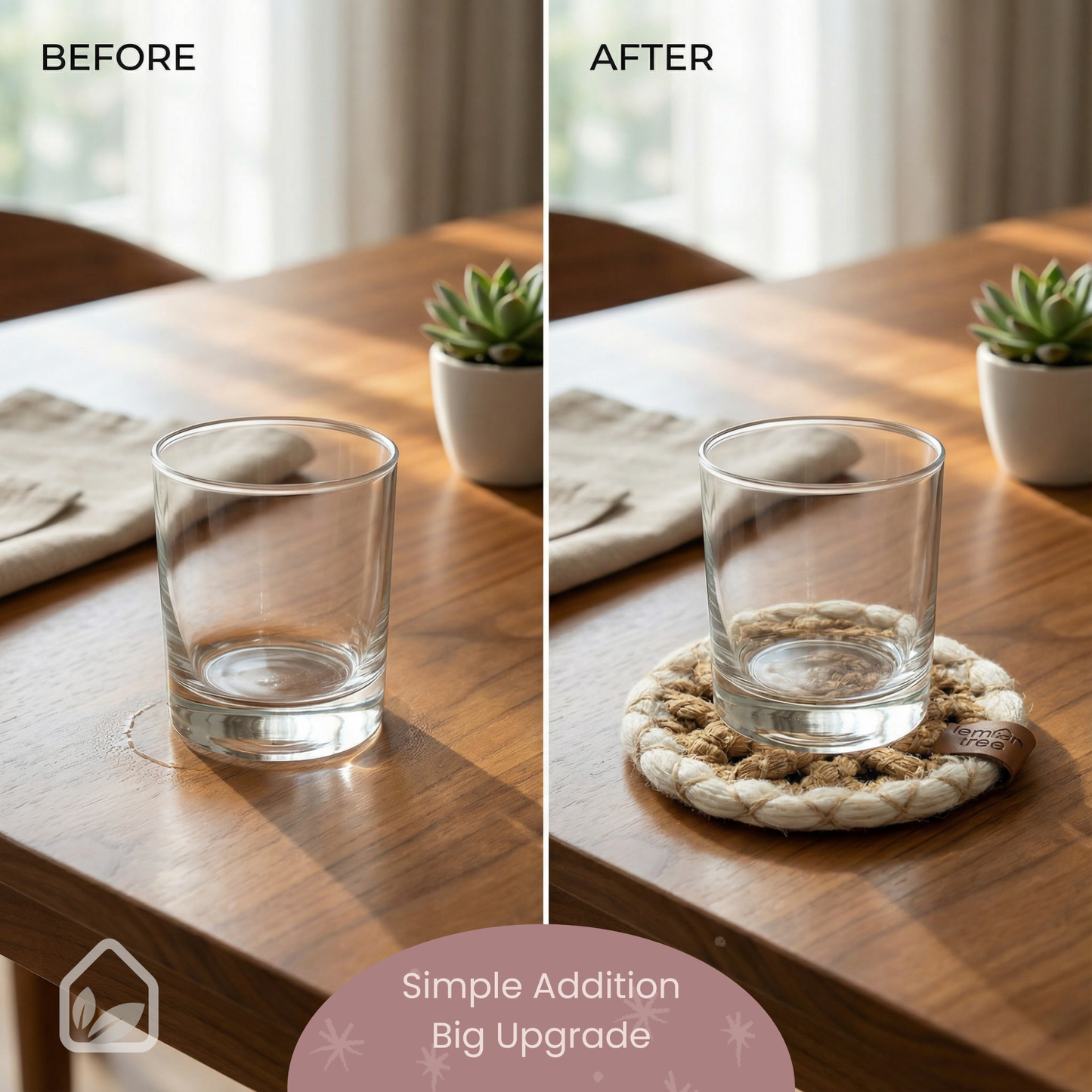 Set of 6 Coaster for Kitchen Dining Party, Waterproof Table Decor, 13cm
